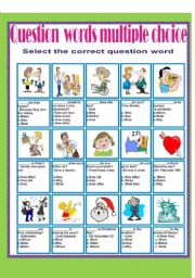 English Worksheet: Questions Words Multiple choice