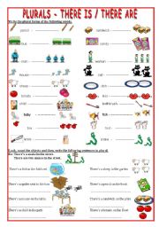 English Worksheet: Plurals- there is- there are- 2 pages!