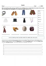 English worksheet: Clothing and prices