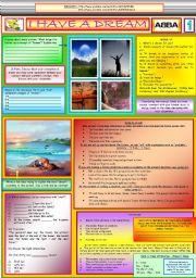 English Worksheet: I HAVE A DREAM - ABBA - PART 01 (FULLY EDITABLE)