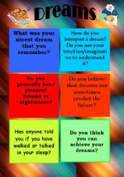 English Worksheet: Conversation cards- DREAMS