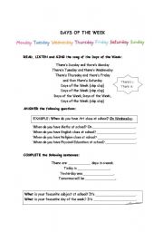 English Worksheet: Days of the Week