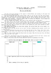 English worksheet: test reading lion tale