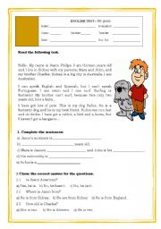 English Worksheet: 5th GRADE TEST