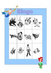 English Worksheet: Mermaid Bingo