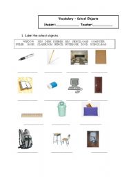 English worksheet: School Objects