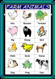 English Worksheet: Farm animals : Pictionary