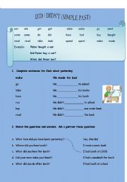 English Worksheet: simple past DID / DIDNT