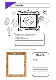 English worksheet: Children write what they like.  Describe about themselves.