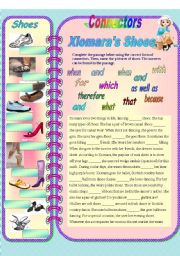 English Worksheet: Connectors - Xiomaras shoes (with answer key) **fully editable