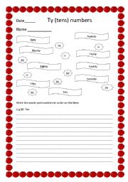 English worksheet: Ty (tens) tidy numbers