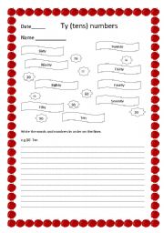 English Worksheet: Ty (tens) tidy numbers