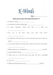 English Worksheet: Words Beginning with k