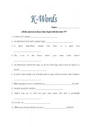 English worksheet: Words Beginning with k