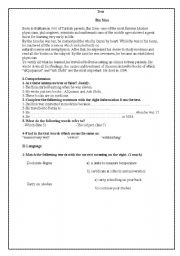 English Worksheet:                   Reading comprehension Test