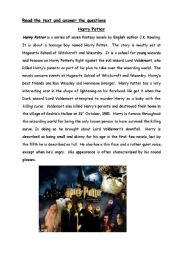 English Worksheet: Harry Potter Reading Comprehension and activity