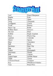 English Worksheet: Scavenger Hunt