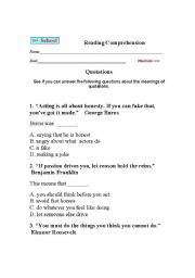 English worksheet: comprehension