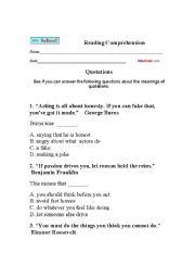 English Worksheet: comprehension