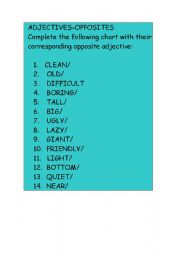 English worksheet: opposite  adjectives