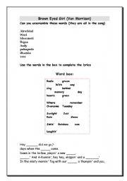 English worksheet: brown eyed girl