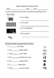 English Worksheet: Revision Exercise for grade 1