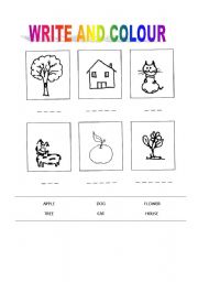 English worksheet: WRITE AND COLOUR