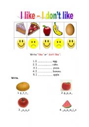 English worksheet: like-dont like