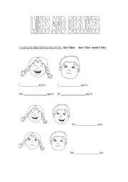 English Worksheet: likes and dislikes