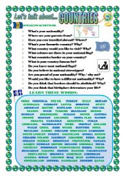 English Worksheet: LETS TALK ABOUT COUNTRIES (SPEAKING SERIES 38)