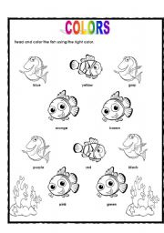 English Worksheet: Color the fish
