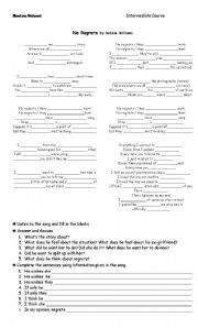 English Worksheet: No regrets - Song