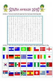 English Worksheet: South Africa Countries Word Square