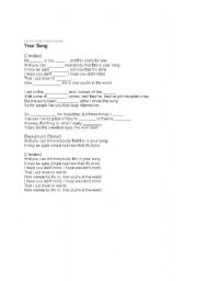 English worksheet: Your song (Moulin Rouge)