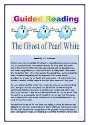 English Worksheet: Reading & writing Project (final task= writing a story)- The  GHOST of Pearl White -(COMPREHENSIVE: 8 pages, 18 TASKS, with KEY)