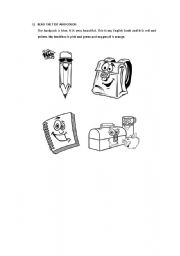 English Worksheet: school supplies activity