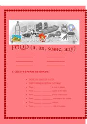 English Worksheet: a, an, some. any (food)