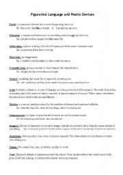 English Worksheet: Figurative Language and Poetic Device