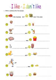 English Worksheet: I like - I dont like