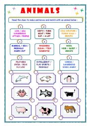 English Worksheet: Animals - describe and match