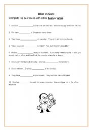 English Worksheet: Been or Gone?