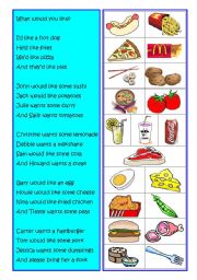 English Worksheet: Food poem/What would you like?