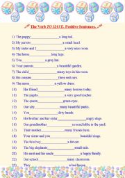 English Worksheet: The verb TO HAVE. Positive Sentences. 