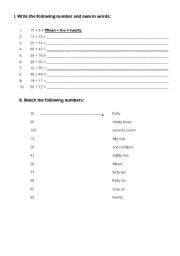 English worksheet: Numbers in words