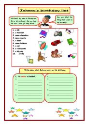 English Worksheet: Johnnys birthday