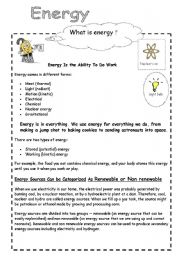 English Worksheet: energy and electricity