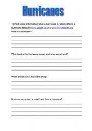 English worksheet: Hurricanes