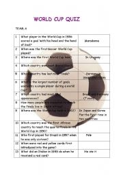 English Worksheet: world cup quiz