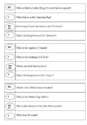 English Worksheet: Trivia game