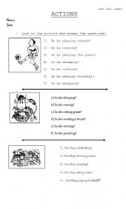 English worksheet: test present progressive actions